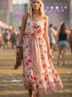 BAND OF GYPSIES BOHO MAXI DRESS FLORAL CROCHET RUFFLE BUTTON FRONT SIZE SMALL